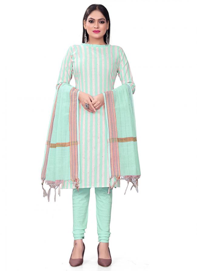 Cotton Jacquard Pista Green Daily Wear Printed Dress Material